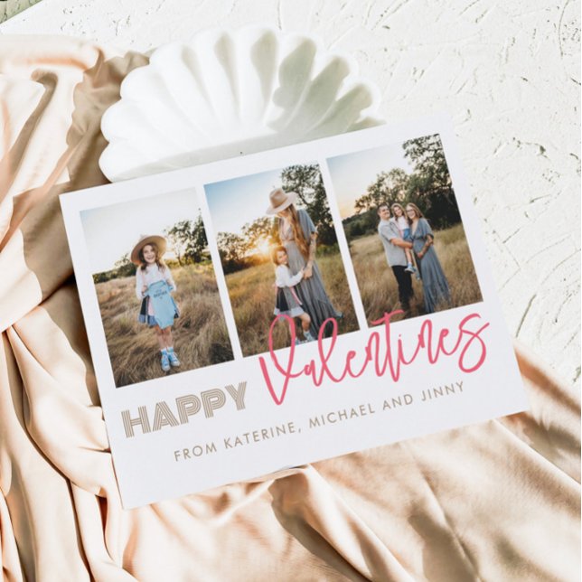 Happy Valentines 3 Photo Collage Family Card (Creator Uploaded)