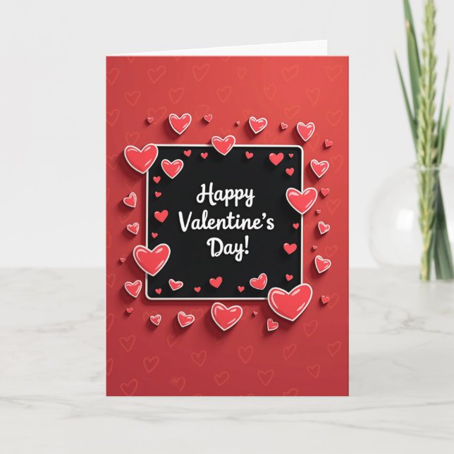 Happy Valentines 3D Hearts Card (Front)