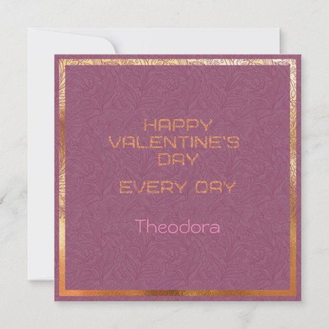 Happy Valentine's AmethystFiligree Frame Text Gold Note Card (Front)