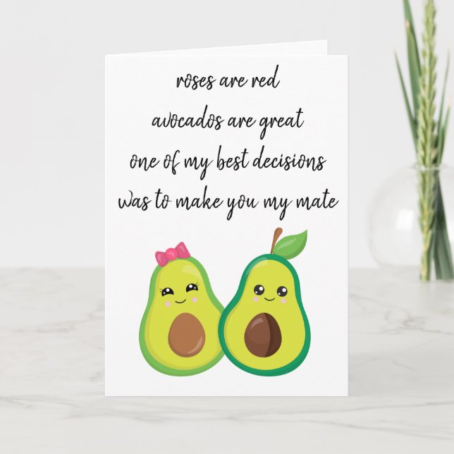 Happy Valentine's Avocado Couple Rose Are Red Card (Front)
