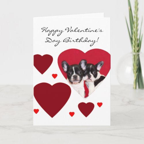 Happy Valentines Birthday French Bulldogs card