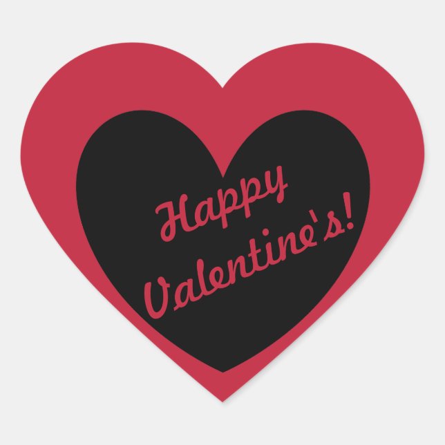 "Happy Valentine's" Black heart on red Sticker (Front)