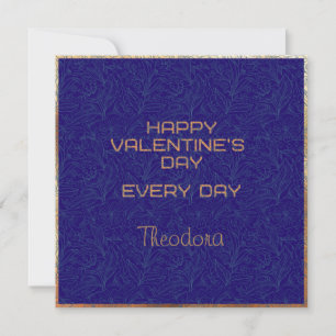 Happy Valentine's Blue Watermark Gold Frame Text Note Card