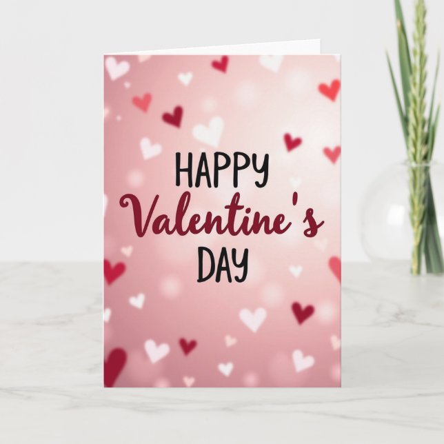 Happy Valentines Bokeh Hearts Card (Front)