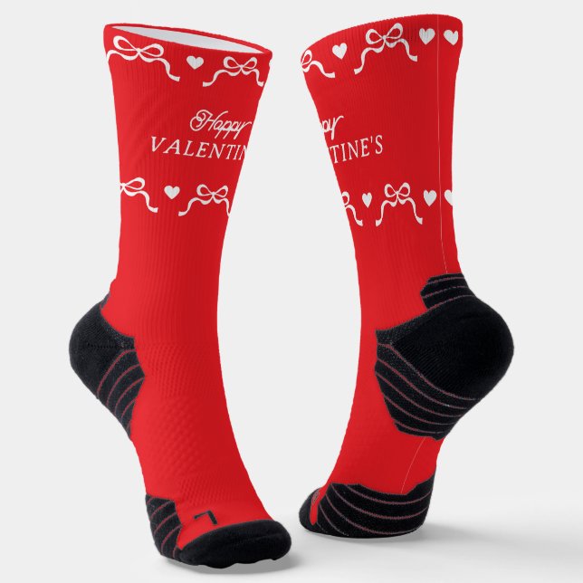 HAPPY VALENTINES Bows hearts Retro Red gift  Socks (Angled)