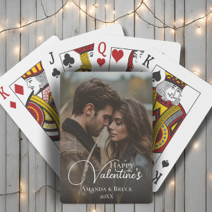 Happy Valentine's Brush Script Custom Photo Poker Cards
