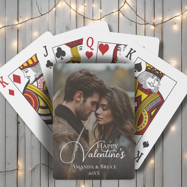 Happy Valentine's Brush Script Custom Photo Poker Cards (Happy Valentine's Brush Script Custom Photo Poker Cards)