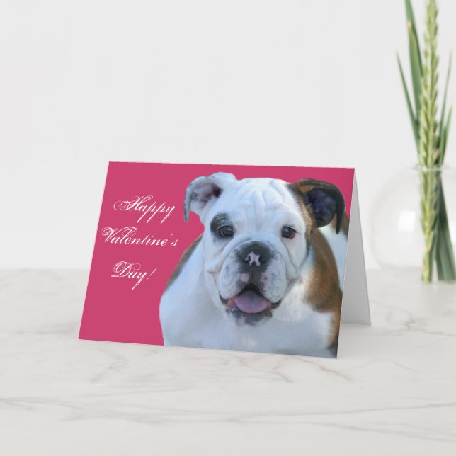 Happy Valentine's Bulldog puppy greeting card (Front)