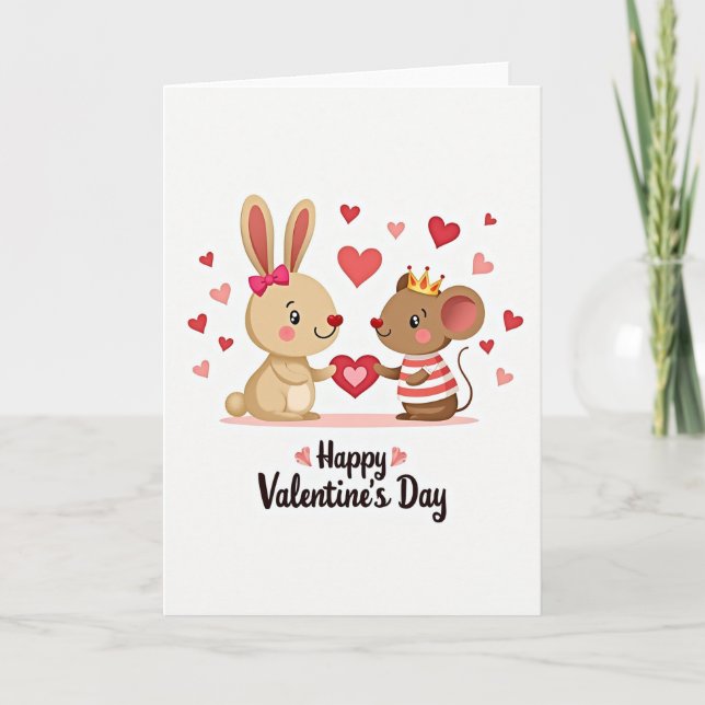 Happy Valentines Bunny Mouse Card (Front)