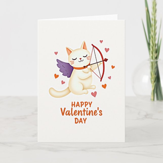 Happy Valentines Cat Cupid Card (Front)