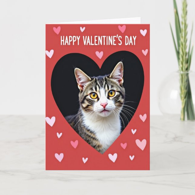 Happy Valentines Cat Hearts Card (Front)