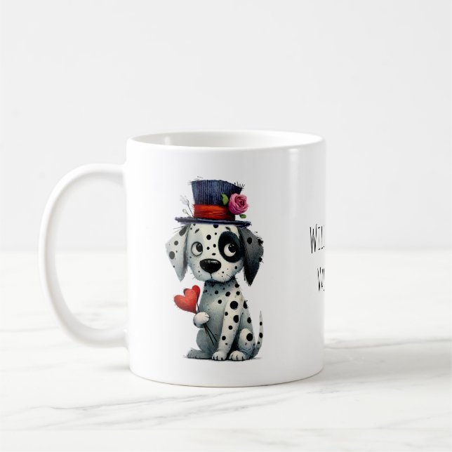 Happy Valentine's Charming Black and White Puppy Coffee Mug (Left)