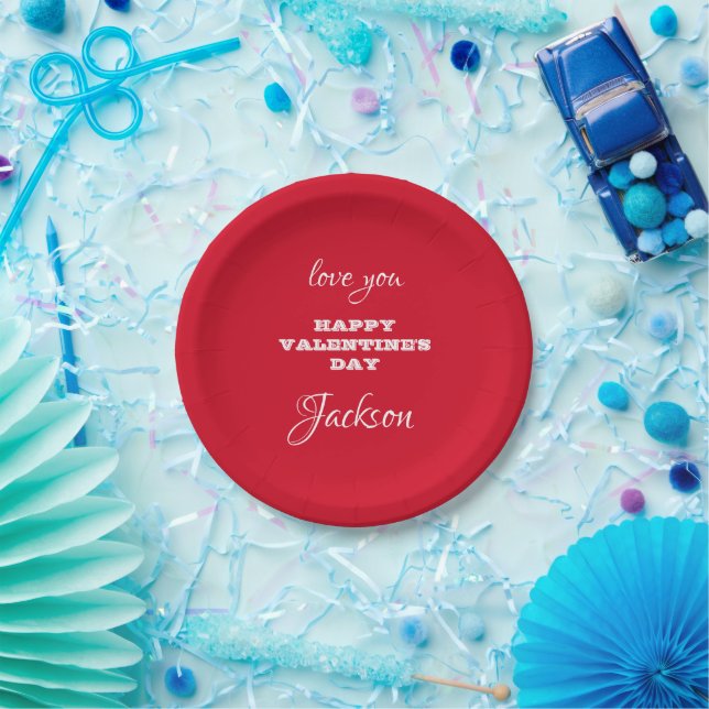 Happy Valentine's Chic Red Valentine's Day  Paper Plates (Party)