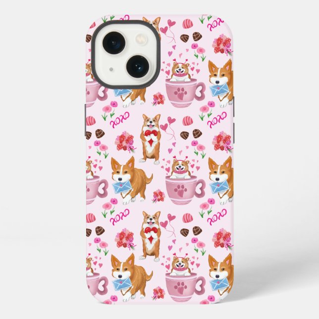Happy Valentine's Corgi Day Pattern  Iphone Case (Back)