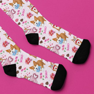 Happy Valentine's Corgi Day Pattern Socks