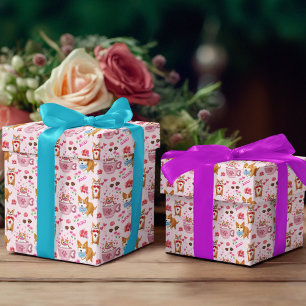 Happy Valentine's Corgi Day Pattern Wrapping Paper Sheets