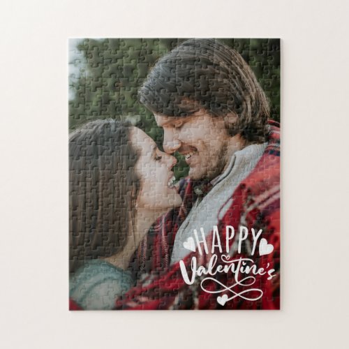 Happy Valentines Custom Photo White Script Overlay Jigsaw Puzzle