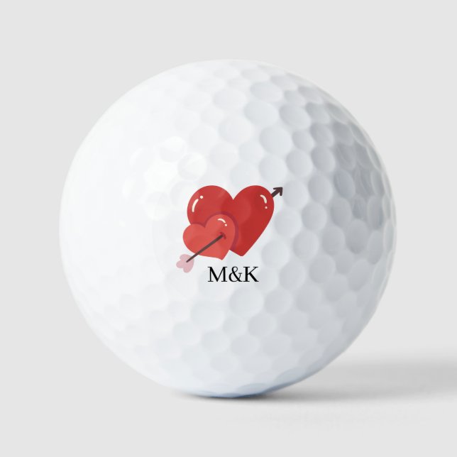 Happy valentines cute love hearts monogram  golf balls (Front)