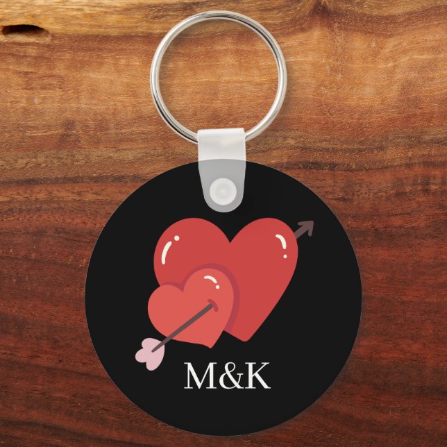 Happy valentines cute love hearts monogram  keychain (Front)