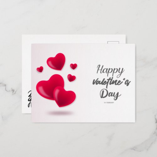 Happy valentines day 14 February  Foil Holiday Postcard