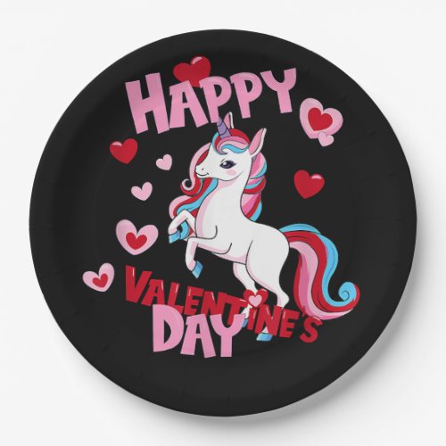 Happy Valentines day 2023 funny unicorn for boys Paper Plates