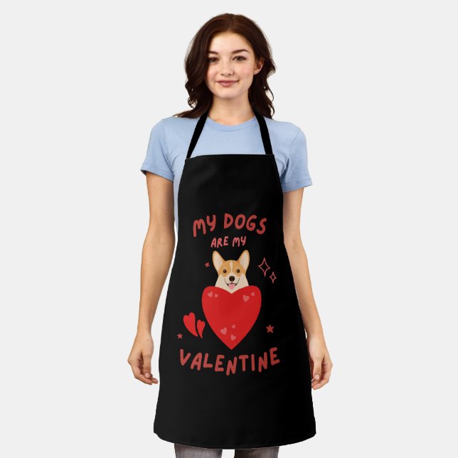 Happy Valentine's Day 2024 -Funny Lover Dogs Image Apron (Worn)