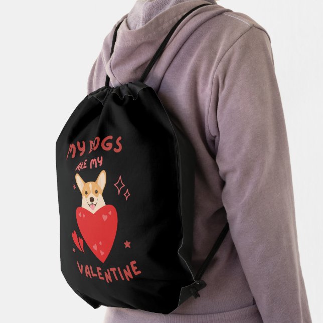 Happy Valentine's Day 2024 -Funny Lover Dogs Image Drawstring Bag (Insitu)