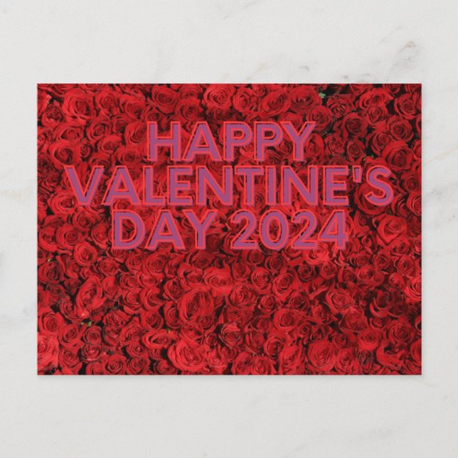 Happy valentine's day 2024 red rose postcard (Front)