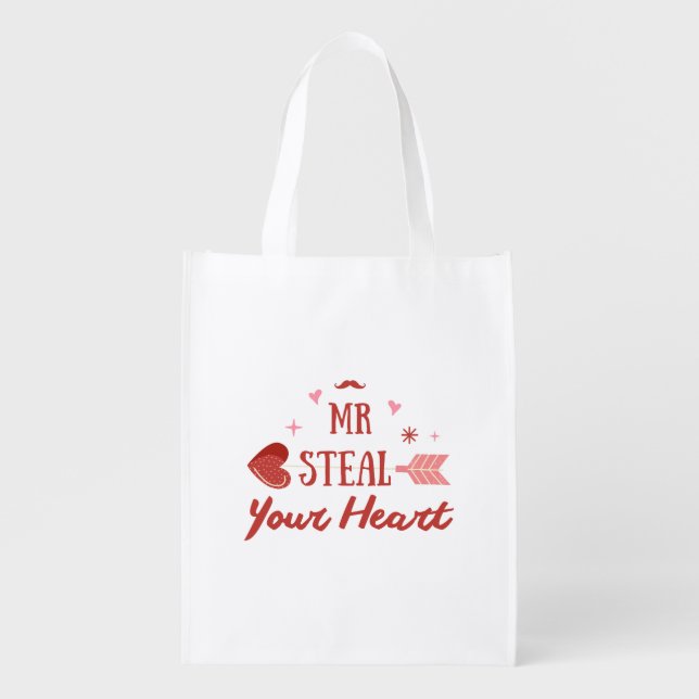 Happy Valentine's Day 2024 -Valentines Day hearts  Grocery Bag (Front)