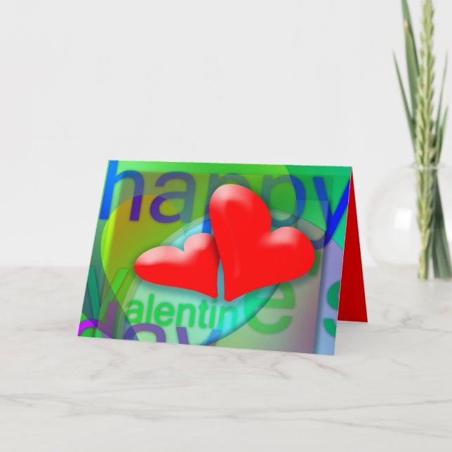 Happy Valentine's Day 2 Red Hearts Greeting Holiday Card (Front)