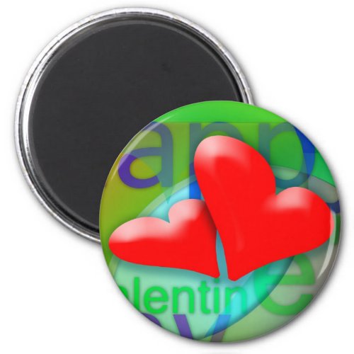 Happy Valentines Day 2 Red Hearts Magnet