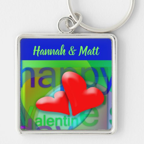 Happy Valentines Day 2 Red Hearts Personalized K Keychain