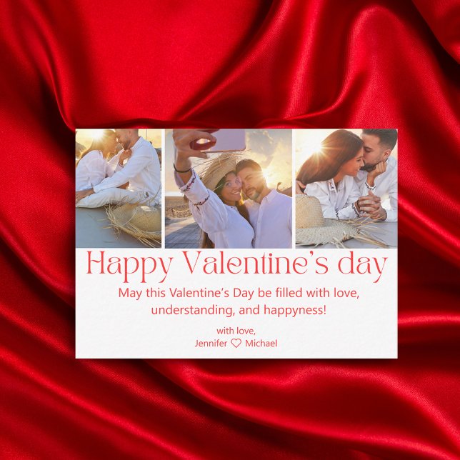 happy valentines day 3 photos collage minimal red note card (Creator Uploaded)