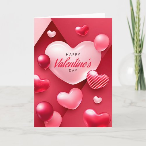 Happy Valentines Day 3D Hearts Modern Holiday Card