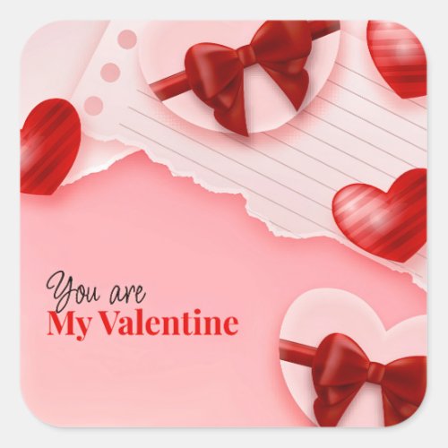 Happy Valentines Day 3D Hearts Modern Pink Square Sticker