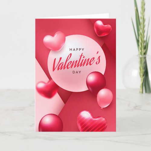 Happy Valentines Day 3D Hearts Modern Red Holiday Card