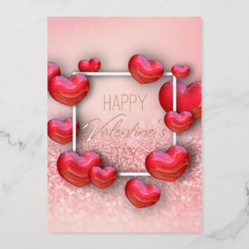 Happy Valentines Day 3D Red Hearts Glitter Foil Holiday Card