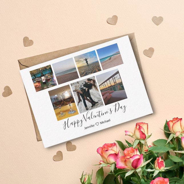 happy valentine's day 7 photos collage custom chic note card (Creator Uploaded)