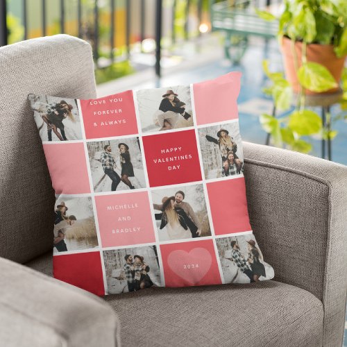 Happy Valentines Day 8 Photo Grid Throw Pillow