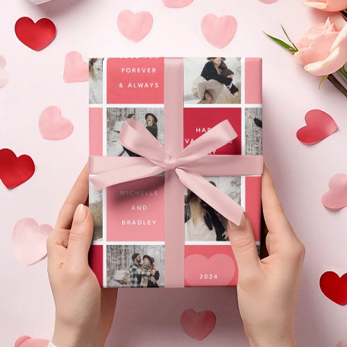 Happy Valentines Day 8 Photo Grid Wrapping Paper