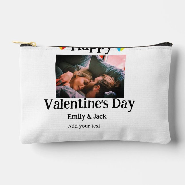 Happy valentine's day add couple name photo simple accessory pouch (Front)