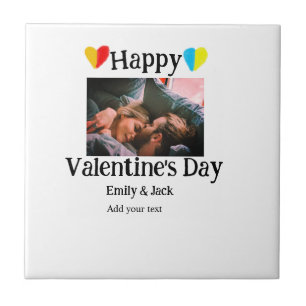 Happy valentine's day add couple name photo simple ceramic tile