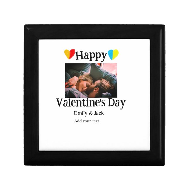 Happy valentine's day add couple name photo simple gift box (Front)
