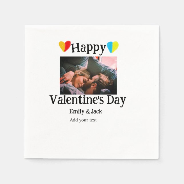Happy valentine's day add couple name photo simple napkins (Front)