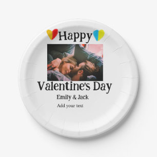 Happy valentine's day add couple name photo simple paper plates