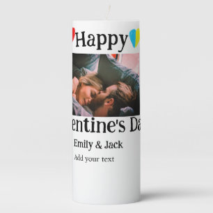 Happy valentine's day add couple name photo simple pillar candle