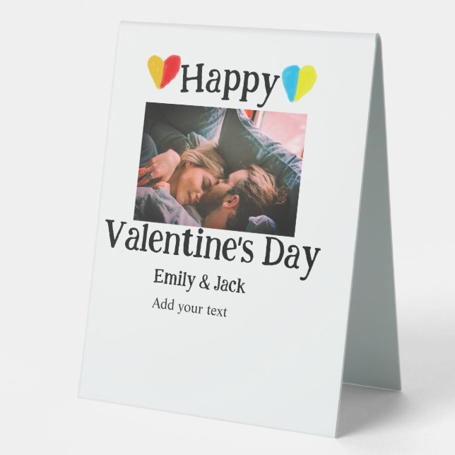Happy valentine's day add couple name photo simple table tent (Front)