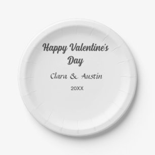 Happy Valentine's day add name date simple minimal Paper Plates