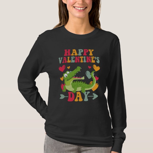Happy Valentines Day Alligators Heart Love Groovy T-Shirt (Front)