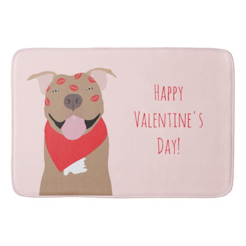 Happy Valentines Day American Bulldog Kiss Marks Bath Mat